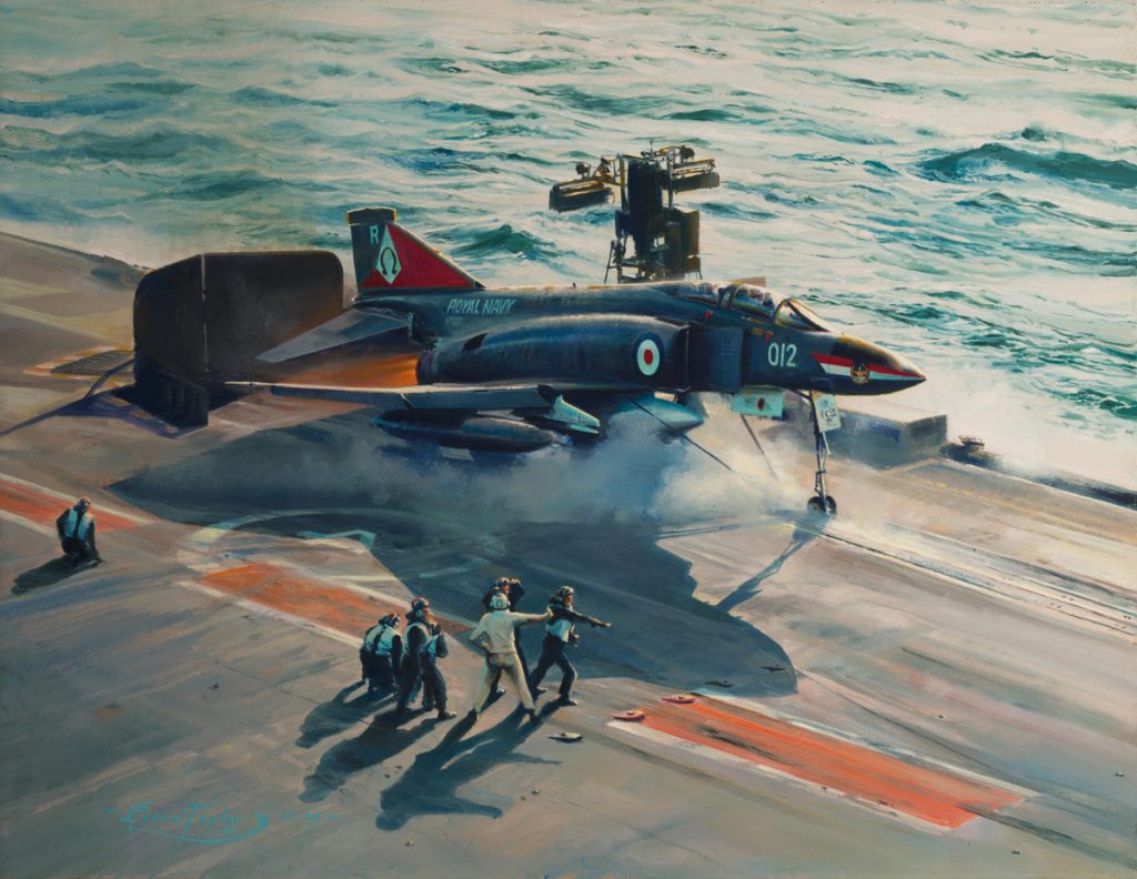 A limited edition print by Robert Taylor showing an 892 Squadron Phantom F-4K launching from HMS Ark Royal.