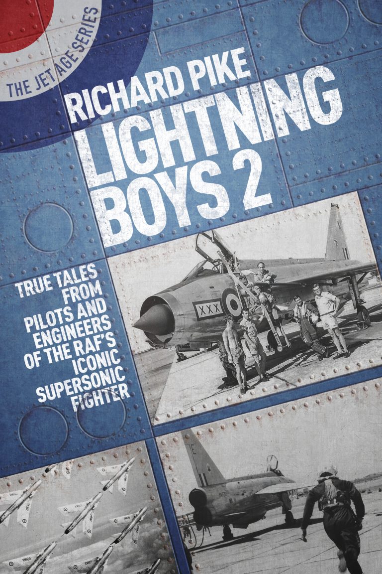 The front cover of the aviation book Lightning Boys 2, featuring a dramatic image of an RAF English Electric Lightning interceptor.