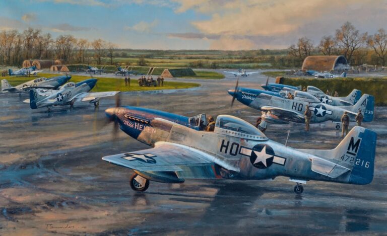 Checking out, a Signed Limited Edition Print by Anthony Saunders. Mustangs of the Mighty Eighth’s 352nd Fighter Group