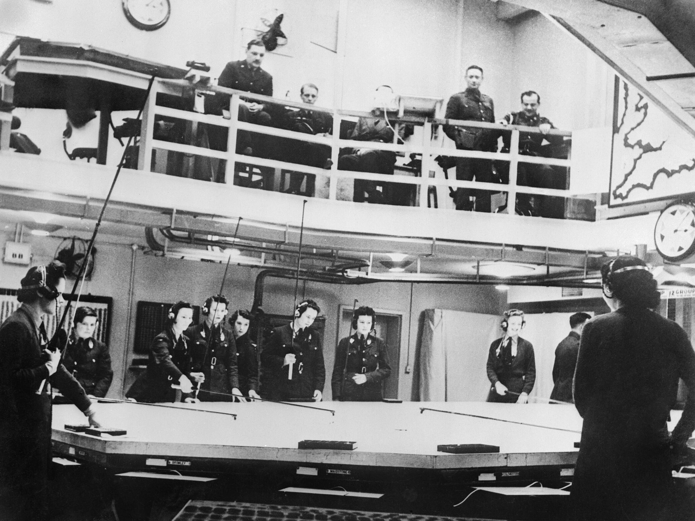 Fighter Command operations room at Bentley Priory. Air Ministry official photograph, IWM C 1869 (photograph dated 1939–45).