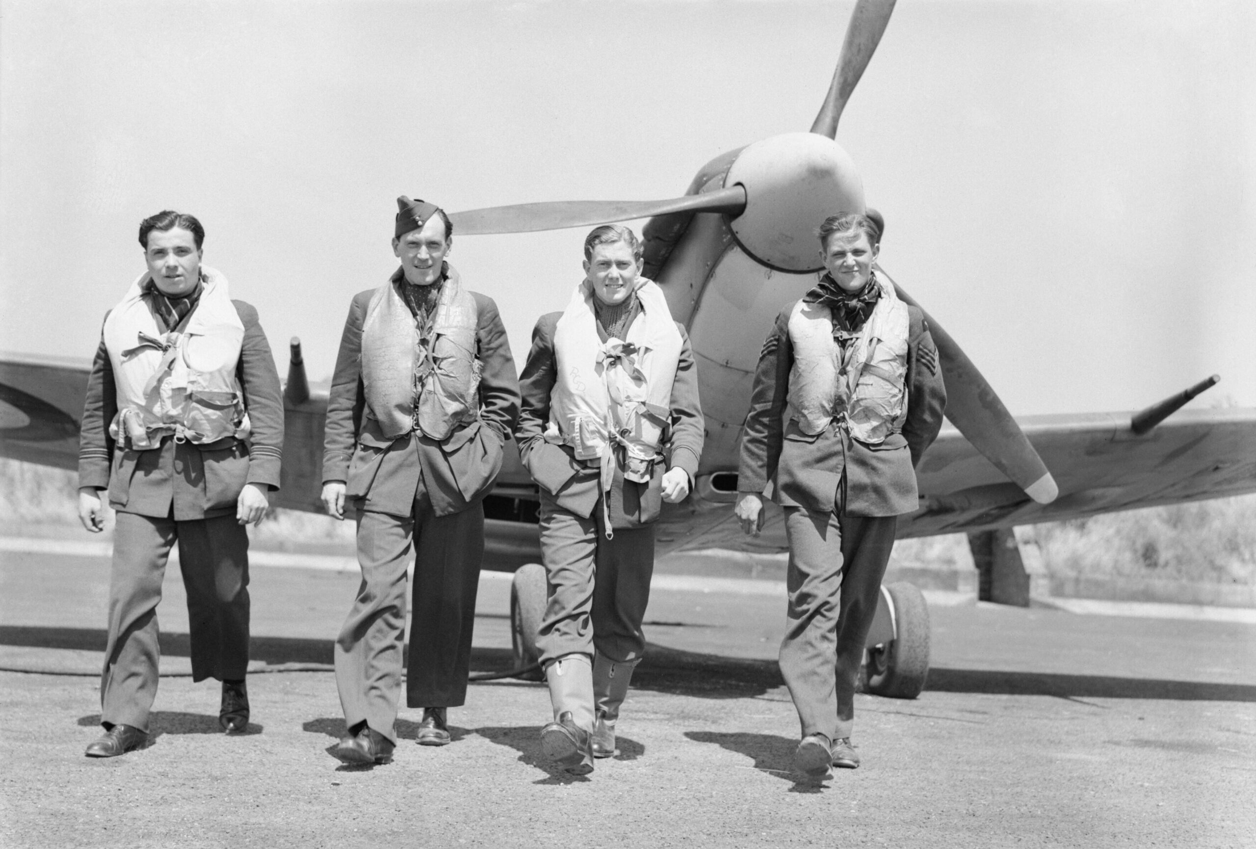 Four No. 611 Squadron pilots returning from a fighter sweep over France in July 1941