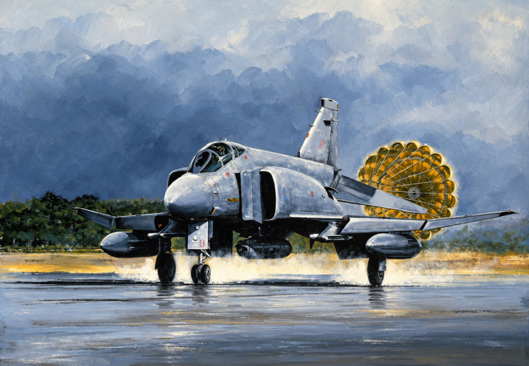Phantom Farewell by Michael Rondot – RAF F-4 Phantom FGR2 landing with braking parachute deployed